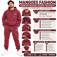 MANGOES FASHION Survêtement unisexe en molleton 100% coton marron à capuche, manches longues, couleur unie, pantalon de survêtement à cordon de serrage, streetwear