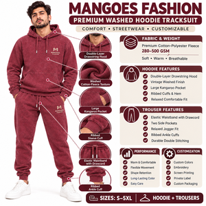 MANGOES FASHION Survêtement unisexe en molleton 100% coton marron à capuche, manches longues, couleur unie, pantalon de survêtement à cordon de serrage, streetwear - Product Image 6