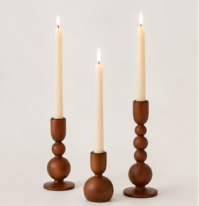 Handcrafted Rustic Acacia Wood Candle Holder Set Of 3 Modern Farmhouse Pillar Candlestick Stands For Home Decor & Wedding Table - Product Image 1