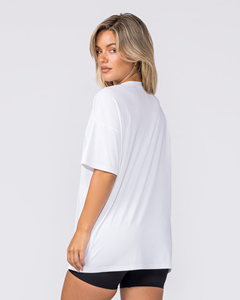 T-shirt ample blanc à col rond et manches courtes pour femme, en coton tricoté uni, respirant, toutes saisons, haut basique - Product Image 5