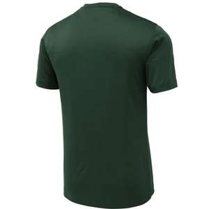 T-shirt pour homme à manches courtes vert foncé, col rond, coupe classique, séchage rapide, en polyester tricoté, couleur unie, design simple - Product Image 5