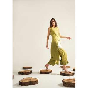 Kaftan vert sans manches pour femme, longueur ras du sol, taille naturelle, lavable, avec pantalon palazzo – Tenue ethnique tendance - Product Image 3