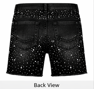 Shorts en jean tissé uni pour homme, taille élastique, style streetwear, avec strass, pour l'été, logo personnalisé, taille sur mesure, haute qualité - Product Image 2