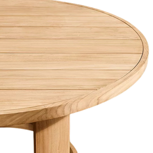 Contemporary Outdoor Dining <b>Table</b> <b>Solid</b> Teak <b>Wood</b> UV-Resistant Circular <b>Top</b> with Architectural Base for Resort Garden Spaces - Product Image 5