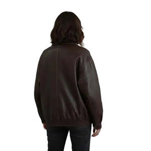 Chaqueta Bomber de Cuero Vacuno Marrón Extra Grande Hecha a Mano para Mujer - Cuero de Grano Completo, Impermeable y Resistente al Viento, de Secado Rápido y Corte Corto - Product Image 2
