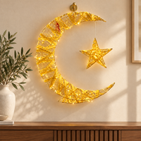 Lumière suspendue en forme de croissant de lune en ruban doré à piles avec étoile et LED blanc chaud pour la décoration murale du Ramadan