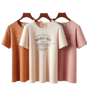 Camisetas de algodón tejidas a medida para niñas, camisetas informales de manga corta con cuello redondo y logotipo impreso, colores lisos, OEM al por mayor - Product Image 5