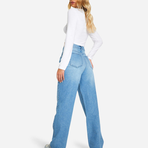 Pantalones de Moda para Mujer al por Mayor, Nuevos Modelos 2025, Pantalones Casuales con Logotipo Personalizado, Pantalones Anchos de Mezclilla para Damas - Product Image 2