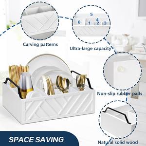 Porta cubiertos con diseño de tallado blanco, con servilletero y soporte para platos, perfecto para fiestas, hoteles y organizadores de mesas en resorts. - Product Image 4