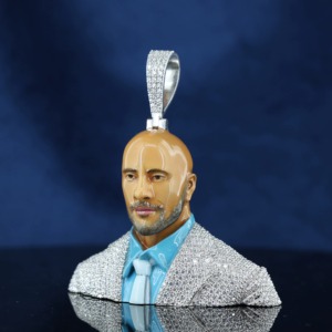Colgante de rostro de Dwayne Johnson, Plata 925 con baño de rodio y Moissanita, Estilo Hip Hop Iced Out, Joyería de regalo para hombre, Colgante de rapero - Product Image 6
