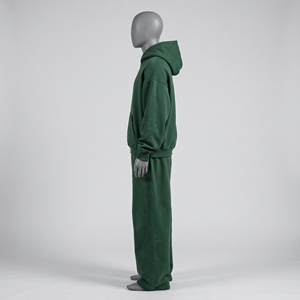 Conjunto de sudadera y pantalón de chándal extragrande Evergreen para hombre, color crema con letras arqueadas, sudadera con capucha verde lisa y pantalón de chándal ancho, conjunto de dos piezas. - Product Image 3