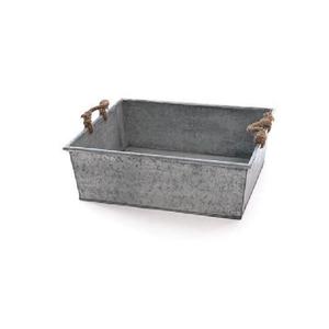 Bandeja Cuadrada de Metal Galvanizado con Asa de Madera Envejecida, Bandeja Decorativa Estilo Rústico, Adorno para el Hogar al Mejor Precio - Product Image 1