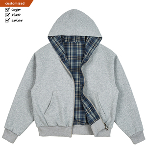 เสื้อฮู้ดซิปผู้ชายลายสก็อตแบบกลับด้านได้ ทรงปกติ สวมใส่สบายๆ สำหรับฤดูใบไม้ร่วง ผลิตจากผ้าโพลีเอสเตอร์ผสมฝ้าย ทอแบบระบายอากาศได้ดี - Product Image 6