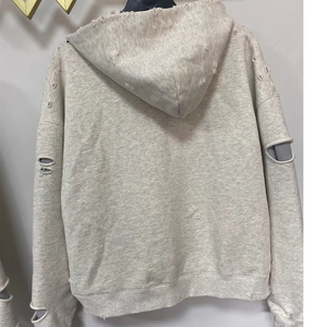 เสื้อฮู้ดดี้ผ้าฝ้ายเฟรนช์เทอร์รี่ทรงบ็อกซี่แบบครอป ตัดเย็บสองชั้น ลายวาฟเฟิล ลุคดิสเทรส ซักฟอกพิเศษ สำหรับผู้ชาย ขายส่งและรับผลิตตามสั่ง - Product Image 5