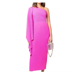 Vestido Maxi de Punto Asimétrico de Un Solo Hombro con Detalle Drapeado, Estilo Bodycon Ajustado, Color Sólido Rosa, para Fiesta, Verano - Product Image 4