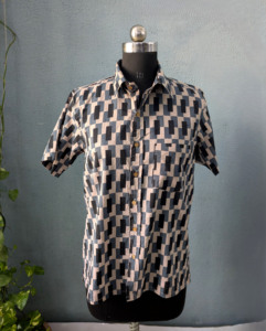 Chemise décontractée en coton à manches courtes pour homme, imprimé géométrique, col rabattu, style été - Product Image 4