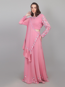 Trendy Casual Outfit Modern Fashion Look Womens GGT <b>Lehenga</b> Choli with One side Sleeve Ruffled Dupatta - Product Image 2
