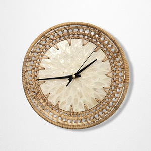Rattan mother of pearl hanging <b>clock</b> best selling eco frame <b>clocks</b> boho wall art decorations - Product Image 2
