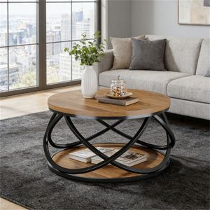 Tavolino da Caffè Rotondo con Ripiano Portaoggetti per Sala da Pranzo, Salotto o Uso Centrale - Product Image 1
