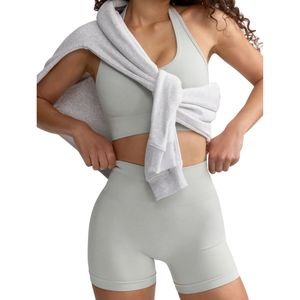 Wholesale Women <b>Yoga</b> <b>Set</b> Sports Bra and Mid Waist Shorts Quick Dry Breathable Fitness Workout Activewear Plus Size Outfit - Product Image 5