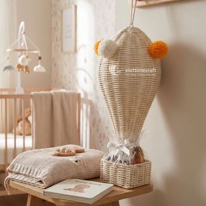 Moderna Cesta de Regalo de Mimbre de Lujo con Decoración de Globo Aerostático de Ratán, Sostenible, para Mesa, Habitación Infantil, Baby Shower, Boda - Product Image 4