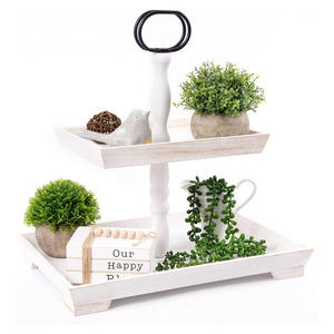 Plateau à plusieurs niveaux en bois rectangulaire noir Antique 2 étages plateau décor de ferme maison cuisine Table décor décor moderne café-bar - Product Image 5