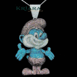 Colgante de Diamante Smurf, Corte Redondo de Color Fantasía, Cultivado en Laboratorio, Estilo Lindo Unisex, Joyería - Product Image 5