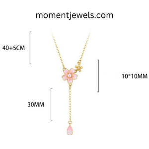 925 Silver Flower Pendant Necklace Gold Plated Pink Enamel Cherry Blossom <b>Locket</b> Chain Necklace for Women Gift - Product Image 1