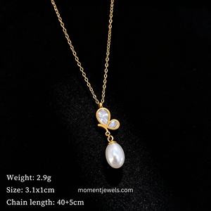 Collar con Colgante de Mariposa y Perla Chapada en Oro, Cadena de Eslabones, Joyería para Clavícula, Regalo para Bodas y Fiestas - Product Image 1