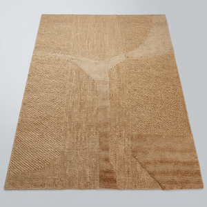 Tapis en jute artisanal écologique de designer, en fibres naturelles, jacquard patchwork, avec support en latex, techniques de tissage plat - Product Image 1