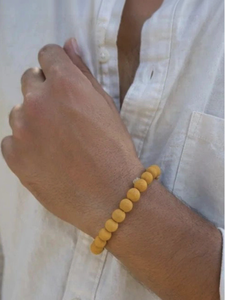 Bracelet perlé en curcuma naturel (Haldi) – Vente en gros, fait main, biologique, à base de plantes, Mala extensible, unisexe, bijoux spirituels - Product Image 5