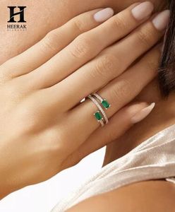 Wholesale Luxury <b>Green</b> Emerald Baguette Double Band Bypass Ring Trendy Fine <b>Jewellery</b> - Product Image 3