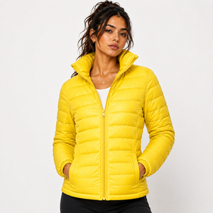 BROTHERS BOND INDUSTRY Women's <b>White</b> Breathable Canvas Quilted <b>Puffer</b> <b>Jacket</b> Stand Collar Zipper Closure Full Sleeve Winter - Product Image 2