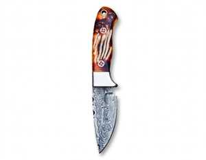 Custom Handmade Damascus Steel Outdoor Camping <b>Knife</b> <b>Carved</b> Stag Horn Resin Handle Steel Bolster - Product Image 1