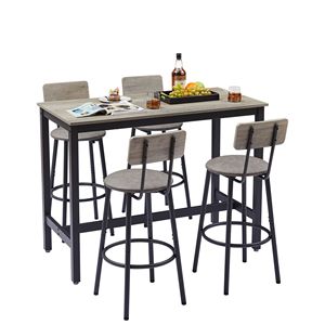 Set di mobili da bar moderni con 4 sgabelli da bar in PU grigio 47,24"L X 23,62"W X 35,43"H - Product Image 1