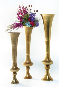 Champagne Gold Trumpet <b>Vase</b> <b>Set</b> of 3 Tall Slender Metallic Floral <b>Vases</b> Elegant Pedestal Flower Urns for Wedding Centerpieces - Product Image 4