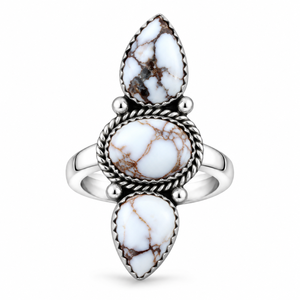 Bague en turquoise motif cheval sauvage, style bohème western, faite à la main, avec 2 pierres ovales et 1 pierre en forme de poire, grand bijou fantaisie en pierres précieuses - Product Image 3