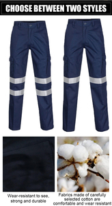 Pantalon de travail cargo réfléchissant de haute qualité 100% coton pour la construction, haute visibilité - Product Image 2