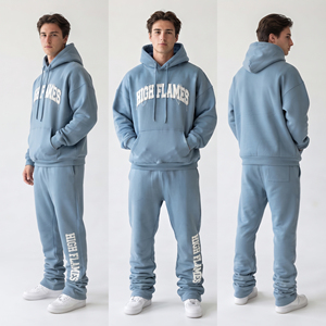 Conjunto Deportivo Personalizado con Bordado Desgastado, Sudadera con Capucha de Felpa 100% Algodón para Hombre, Pantalones Deportivos Gruesos para Invierno - Product Image 4