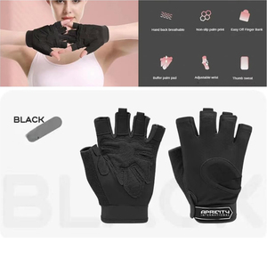 Lightweight Breathable Unisex <b>Half</b> Finger Lace-Up Closure Fitness Gloves Black Color Anti <b>Slip</b> Weight Lifting Gym - Product Image 4