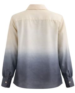 Chemise boutonnée à manches longues pour femme, dégradé beige à gris anthracite, style décontracté pour le bureau, fabrication sur mesure OEM, haut de gamme. - Product Image 6