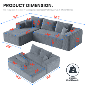 Divano Sezionale Convertibile Moderno in Corduroy con Chaise Longue, Seduta Profonda Interamente in Schiuma, Rivestimento Morbido a Righe Larghe - Product Image 4