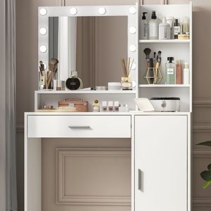 3 Lighting Modes Adjustable Brightness Large Drawer Three Level Storage Dresser <b>Vanity</b> Desk Mirror Light <b>Makeup</b> <b>Vanities</b> <b>Vanity</b> - Product Image 6