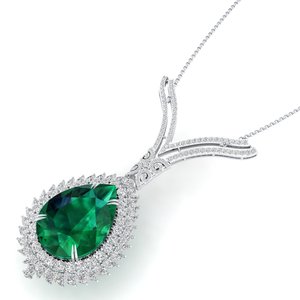 REYES Precio al por Mayor Collares con Colgante de Plata de Ley 925 y Moissanita, Corte Pera, Gema Esmeralda, Joyería Fina para Mujer - Product Image 3