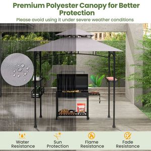 Gazebo per Barbecue da Esterno 8 X 5 FT con 2 Ripiani Laterali e 20 Ganci, Tettoia e Pergola - Product Image 6