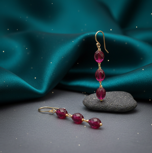 ต่างหูห้อยรูปวงรีสีแดงขนาด 5.5 นิ้ว สวยงาม ทำจากเงินแท้ 925 ชุบทอง 18K ต่างหูยาวแบบโดดเด่น เหมาะสำหรับใส่ไปงานปาร์ตี้ - Product Image 1