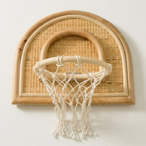 Semicircle Rattan Basketball Backboard Kids <b>Room</b> Wall Hanging Handwoven Wicker Sport Toy for Nursery and Bedroom Accents - Product Image 3