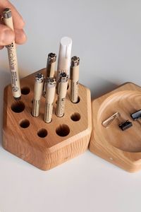 <b>Bamboo</b> Style Wooden Pen Cup Eco Friendly Desk Storage Wooden Stationery Organizer for Home Office Workspace Luxury Wooden Desk C - Product Image 5