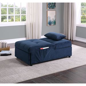 Panca contenitore moderna in velluto trapuntato blu scuro con funzione di sollevamento, divano letto in legno massello con meccanismo estraibile - 1 pz - Product Image 1