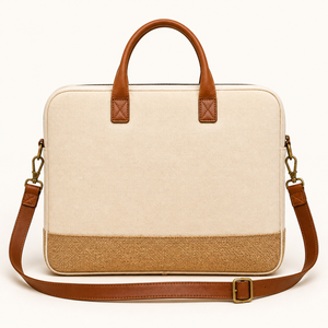 Sac à dos pour ordinateur portable en toile de jute écologique unisexe grande capacité, design imprimé feuilles, fermeture éclair, bandoulière - Product Image 2